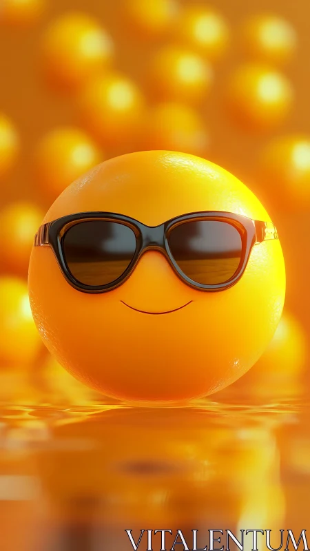 Cool citrus emoji orb in glossy golden sunshine swagger.