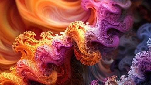 Fractal fire blooms swirl in molten pink, orange and gold dreamscape.