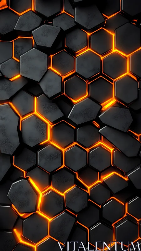 Black hexagonal tiles reveal orange illuminated seams