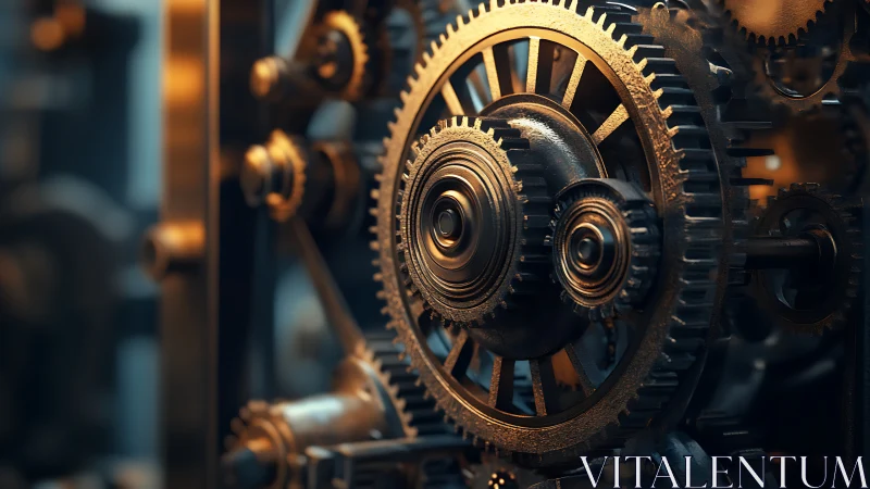 Industrial gear mechanism under warm cinematic lighting.