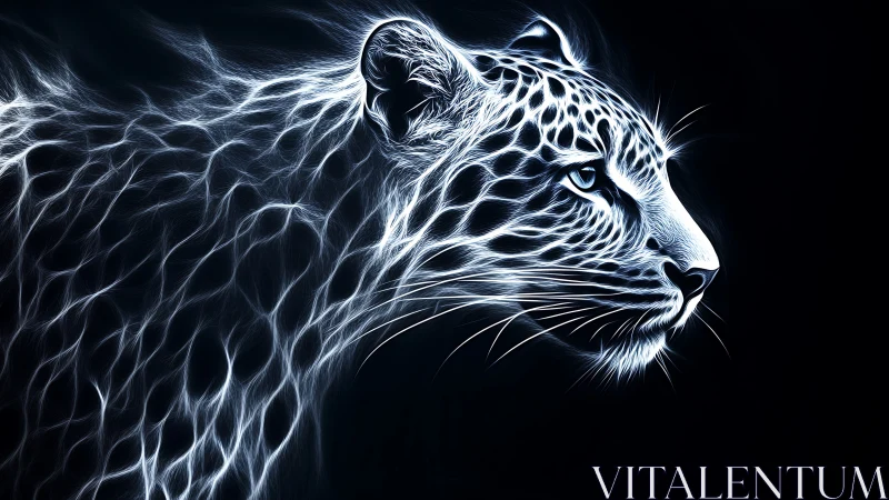 Lightning-Stroked Leopard Portrait in Neon Glow.