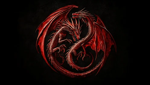 Twin crimson dragons coil into a blazing circular sigil