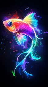 Neon koi rendered with high-saturation gradients and fluid light trails