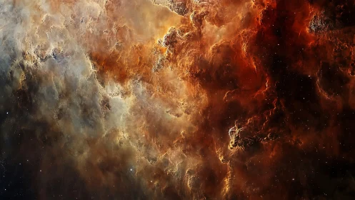 Glowing cosmic nebula clouds in warm swirling starlight.