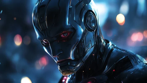 Midnight war machine glares through neon-scorched fog.