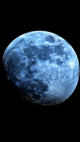 Lunar surface close-up in blue monochrome coloration.