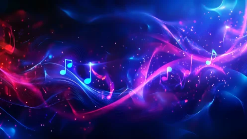 Neon melodies surf glowing waves across a deep cosmic soundscape