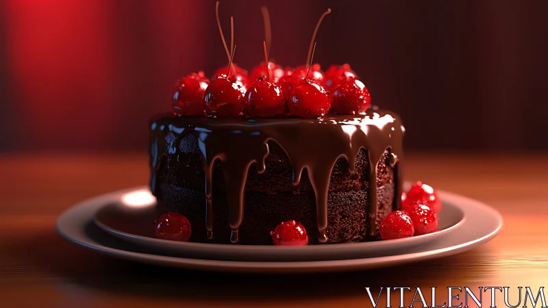 Chocolate Layer Cake with Glossy Ganache Drip and Maraschino Cherry Topping