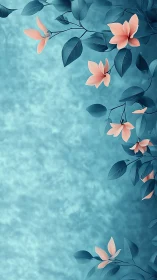 Pink Flowers Against Teal Foliage Background.