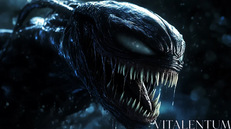 Ferocious alien creature roars with dripping fanged jaws