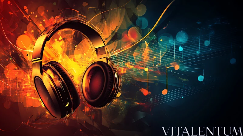 Glowing headphones explode with color in a dynamic music storm