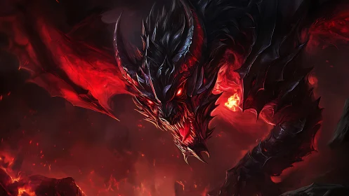 Hellfire wyrm swooping through molten night skies.