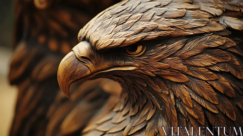 Detailed Wooden Eagle Sculpture Close-up in Realistic Style.