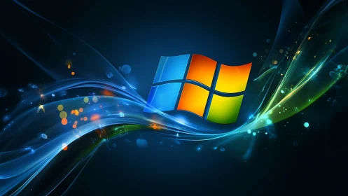 Glowing quad-window emblem surfing neon data currents.