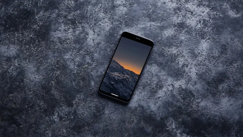 Pocket horizon rising from a lone phone on stormy stone.