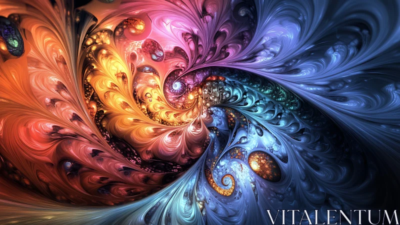 Multicolor fractal vortex with swirling iridescent filament structures