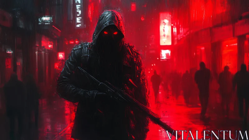 Crimson-eyed phantom stalks neon-soaked midnight streets.