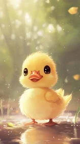 Luminous Digital Duckling in Soft Focus Bokeh Background Setting
