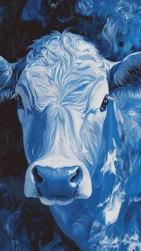 Cerulean bovine portrait with swirling impasto strokes.