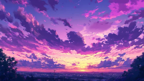 Lavender sky river pouring neon dusk over quiet cityscape.
