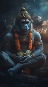 Majestic monkey deity rests calmly beneath a starlit sky