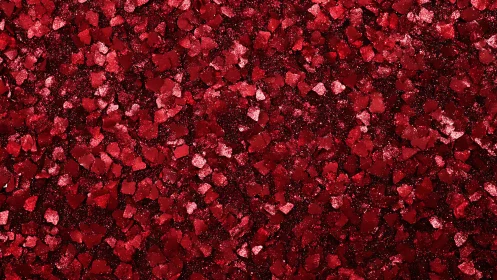 Crimson glitter hearts tumble together in a dazzling drift