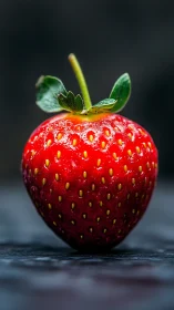Macro close-up of ripe strawberry with glossy surface and seeds