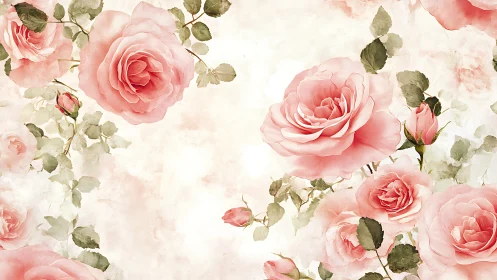 Soft Pink Roses in Watercolor Elegance and Grace