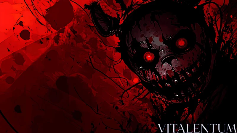 Nightmare creature with glowing eyes in a swirling red haze.