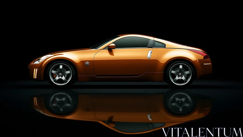 Burnt-orange sports coupe profile in dramatic studio lighting.