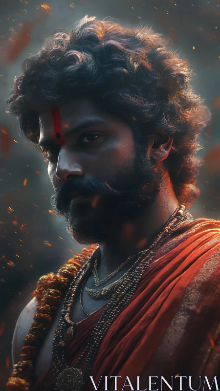 Portrait of a resolute ascetic rendered in dramatic digital chiaroscuro