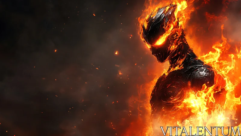 Digital painting of a molten fire entity in dynamic profile.