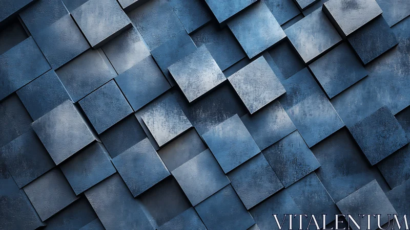 Layered blue square panels forming staggered geometric grid.