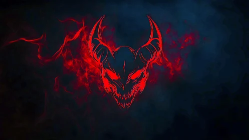 Digital painting of demonic skull emblem in smoke-laden void.