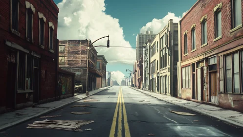 Deserted urban street rendered in cinematic photoreal detail