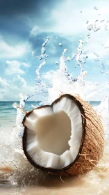 Exploding coconut splash captures hyperreal tropical impact