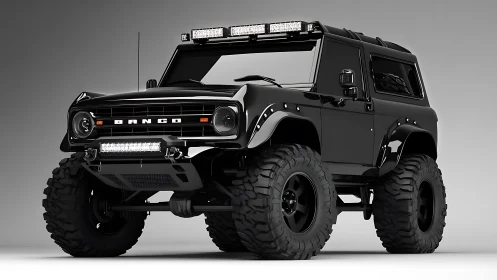 Blacked-out lifted off-road SUV rendered in high-contrast 3D