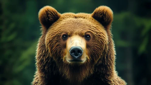 Gentle forest bear gazes forward with quiet curiosity.