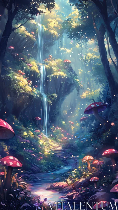 Enchanted Forest Cascade: Luminescent Mushroom Grove.