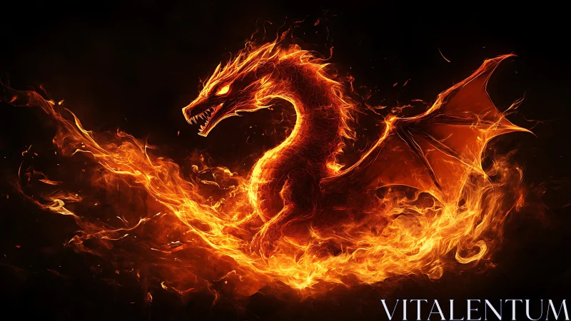 Flameborn dragon coils from embers and bites the darkness