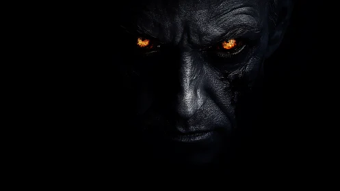 Smoldering demon gaze in stark low key portrait lighting.