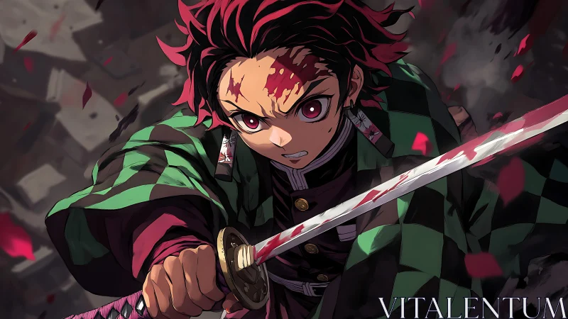 Scarlet resolve carves through chaos in a storm of petals