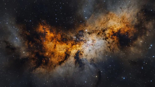 Molten starcloud rift blazing through a velvet night sea.