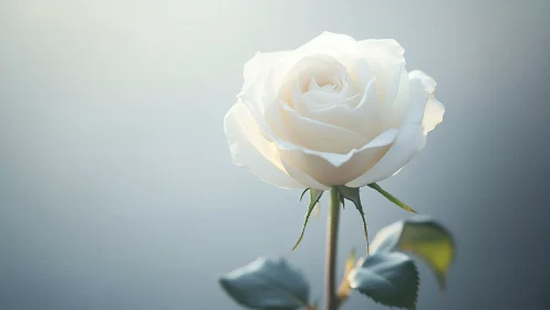 Backlit White Rose with Translucent Petals on Neutral Gray Background
