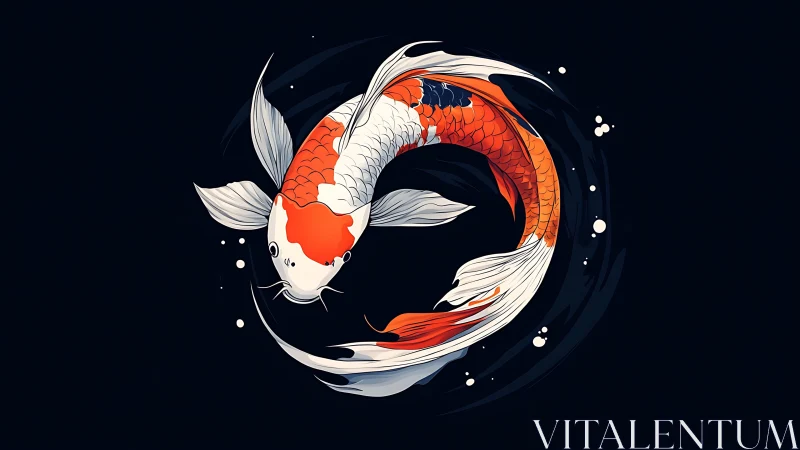 Digital koi illustration in dynamic circular minimalist layout.