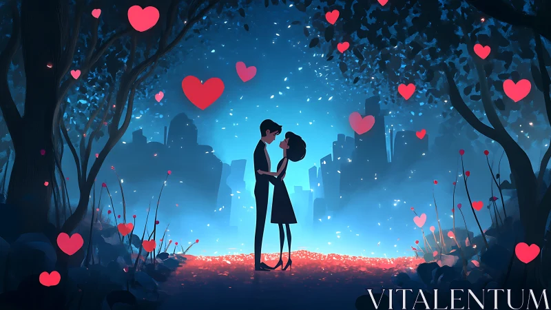 Couple in Love: Digital Romance Illustration with Heart Symbols