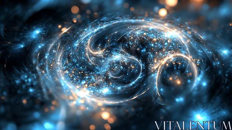 Cosmic energy swirls in a luminous blue and gold nebula