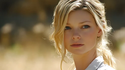 Young woman looks right in soft outdoor sunlight portrait