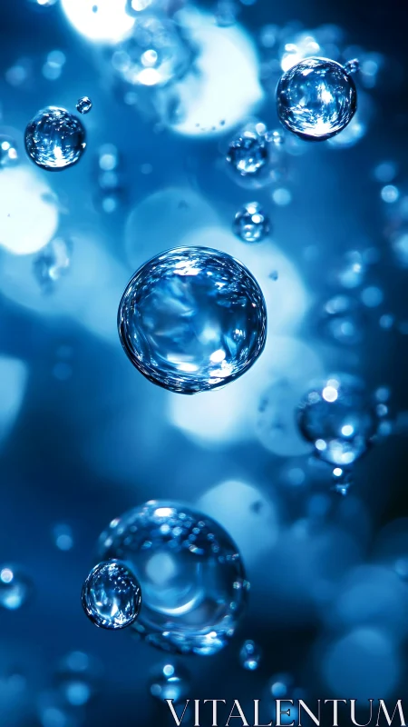 Blue liquid bubbles in close-up macro abstract view.