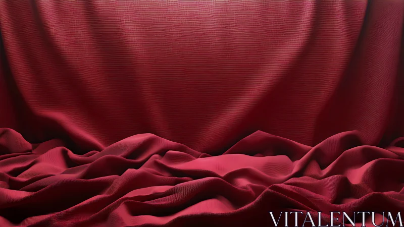 Deep red draped fabric background with soft folds and shadows.